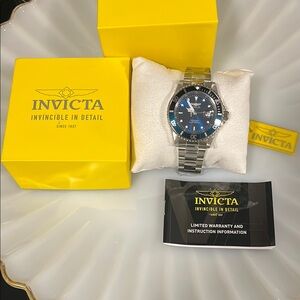 Invicta Blue and Silver Watch with Stainless Steel Band